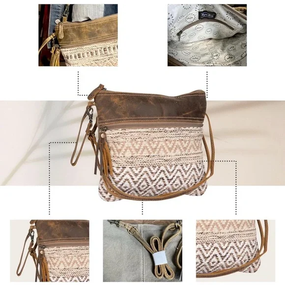 Myra Bag Aztec Purse - Canvas Bag with Real Leather Detailing, Boho Handbag - Picture 5 of 9